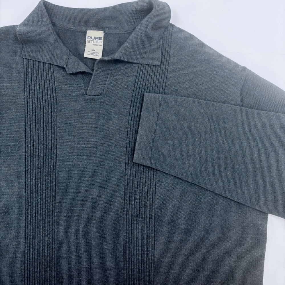Pure Stuff Nordstrom Mens XL‎ Merino Wool Blend Long Sleeve Polo Sweater Grey
